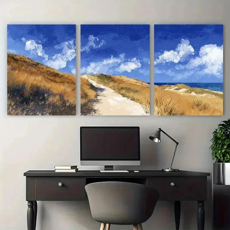 3pcs Sand Path Clipart Costal Walks Perfect Wall Art Set Canvas Framed 50x70cm - High Quality Print 100% Australian Made Wall Canvas Ready to Hang
