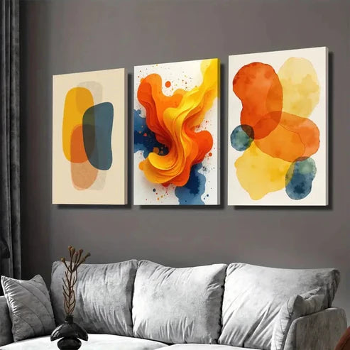 3pcs Modern Abstract Colorful Geometric Orange Wall Art Set Canvas Unframed - High Quality Print 100% Australian Made Wall Canvas