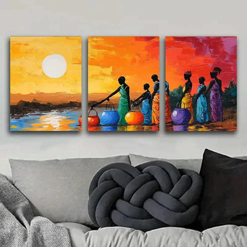 3pcs Women by the River Sun Shine Beauty Wall Art Set Canvas Unframed - High Quality Print 100% Australian Made Wall Canvas