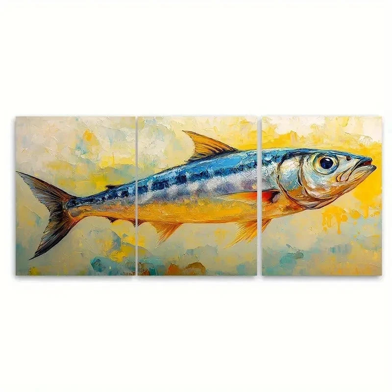 3pcs Sardine Fish Painting Animals FJ Wall Art Set Canvas Framed 50x70cm - High Quality Print 100% Australian Made Wall Canvas Ready to Hang - Bella Home Decor