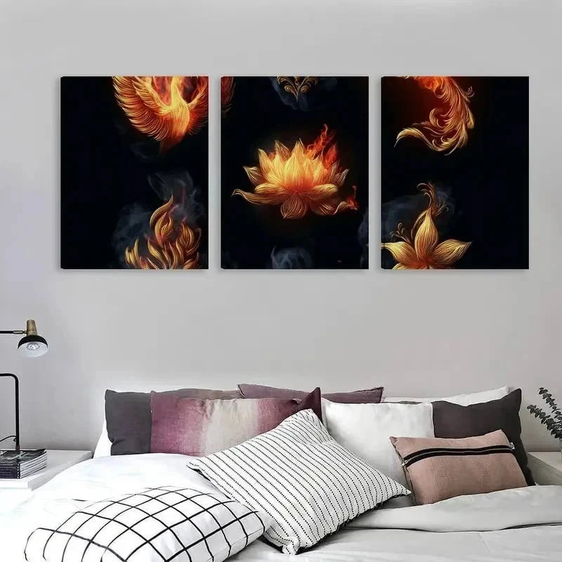 3pcs Fire Modern Abstract Flame Paintings Wall Art Set Canvas Framed 40x60cm - High Quality Print 100% Australian Made Wall Canvas Ready to Hang