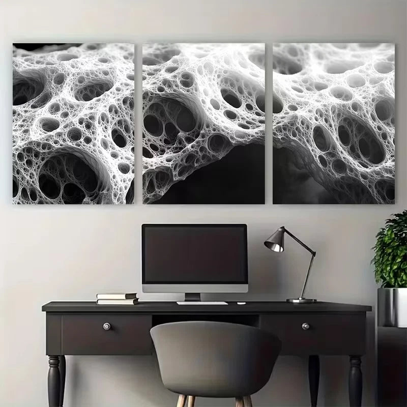 3pcs Monochrome Abstract Fractal Metal Print Ready to Hang Art