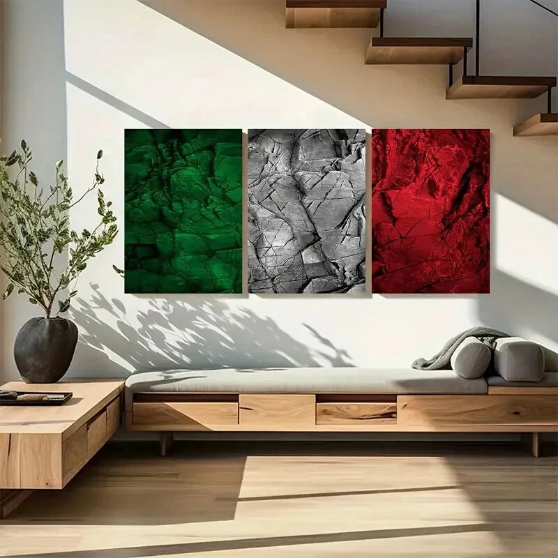 3pcs Country Flag Stone Back Panel Split Metal Print Ready to Hang Art