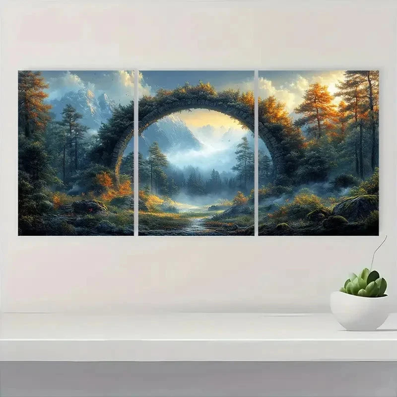 3pcs Mystical Forest Archway Forest & Sunset Sk Wall Art Set Canvas Framed 50x70cm - High Quality Print 100% Australian Made Wall Canvas Ready to Hang - Bella Home Decor