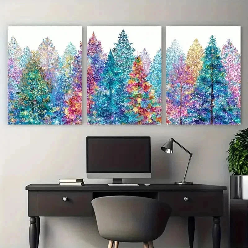 3pcs Christmas Tree Print Colorful Perfect Wall Art Set Canvas Framed 50x70cm - High Quality Print 100% Australian Made Wall Canvas Ready to Hang - Bella Home Decor