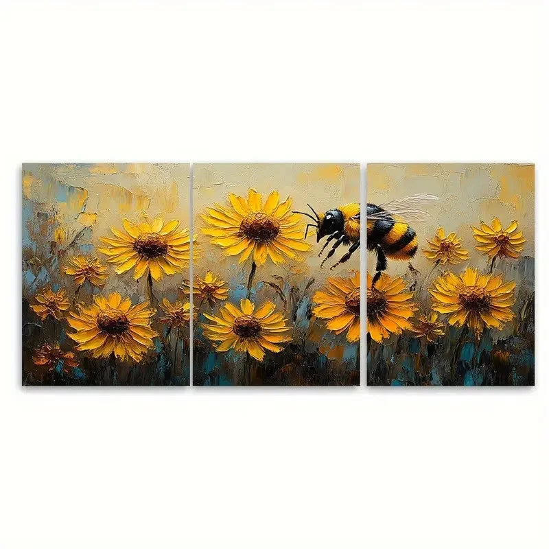 3pcs Daisy Painting Rudbeckia Art Bee Wildf Wall Art Set Canvas Framed 50x70cm - High Quality Print 100% Australian Made Wall Canvas Ready to Hang - Bella Home Decor