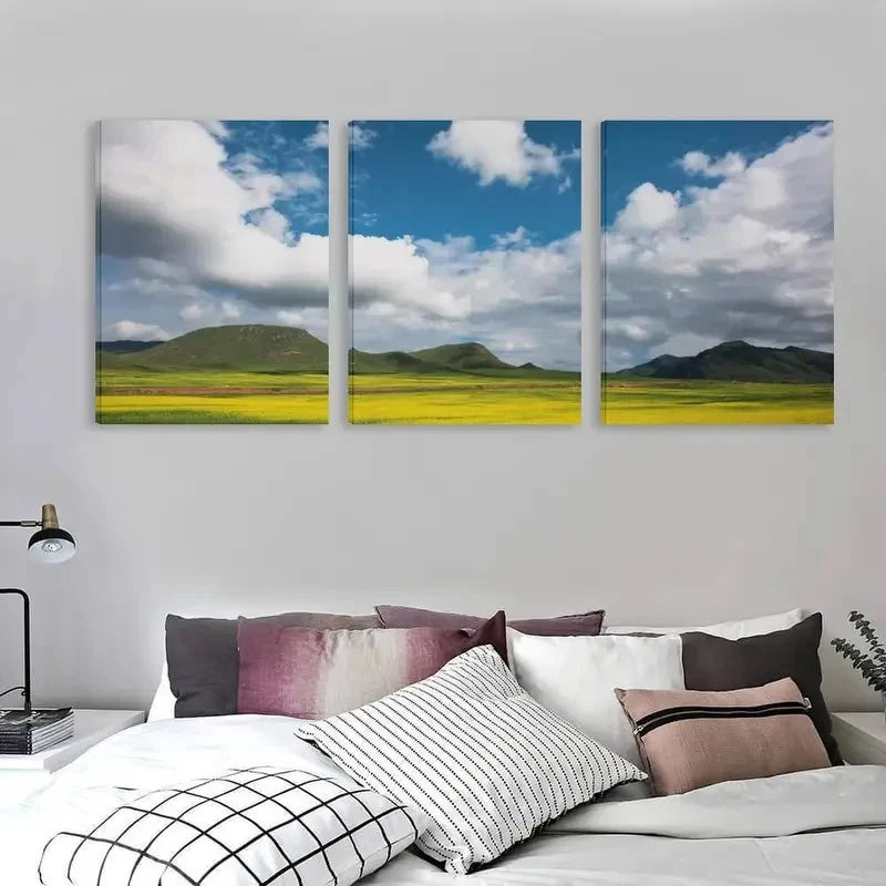 3pcs The Blue Sky and White Clouds Land Wall Art Set Canvas Framed 40x60cm - High Quality Print 100% Australian Made Wall Canvas Ready to Hang