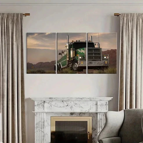 3pcs Green Truck Vehicle Modern Decor Wall Art Set Canvas Unframed - High Quality Print 100% Australian Made Wall Canvas