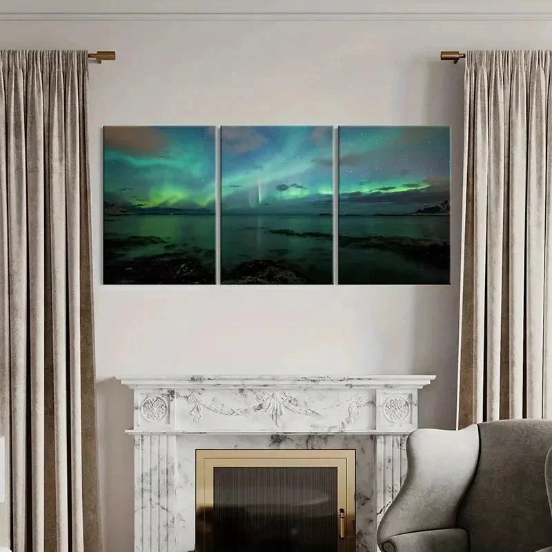 3pcs Nordic Nature Northern Lights Modern Wall Art Set Canvas Framed 50x70cm - High Quality Print 100% Australian Made Wall Canvas Ready to Hang