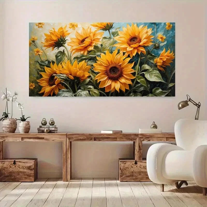 Vibrant Sunflower Flowers Wall Art wall canvas office home room framed 120x60cm - Bella Home Decor