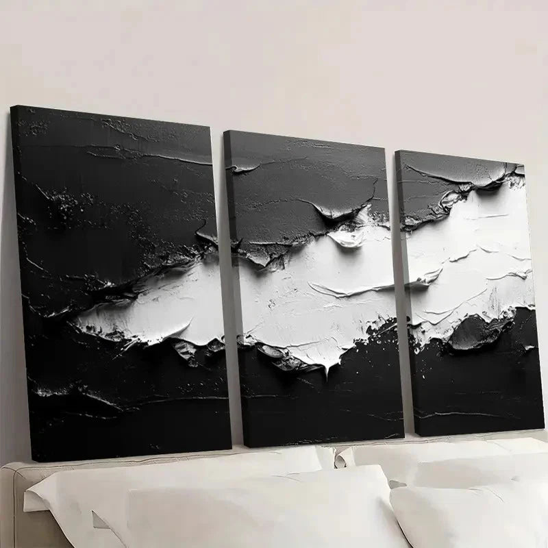 3pcs Black and White Abstract Texture Paint Wall Art Set Canvas Framed 60x90cm - High Quality Print 100% Australian Made Wall Canvas Ready to Hang - Bella Home Decor