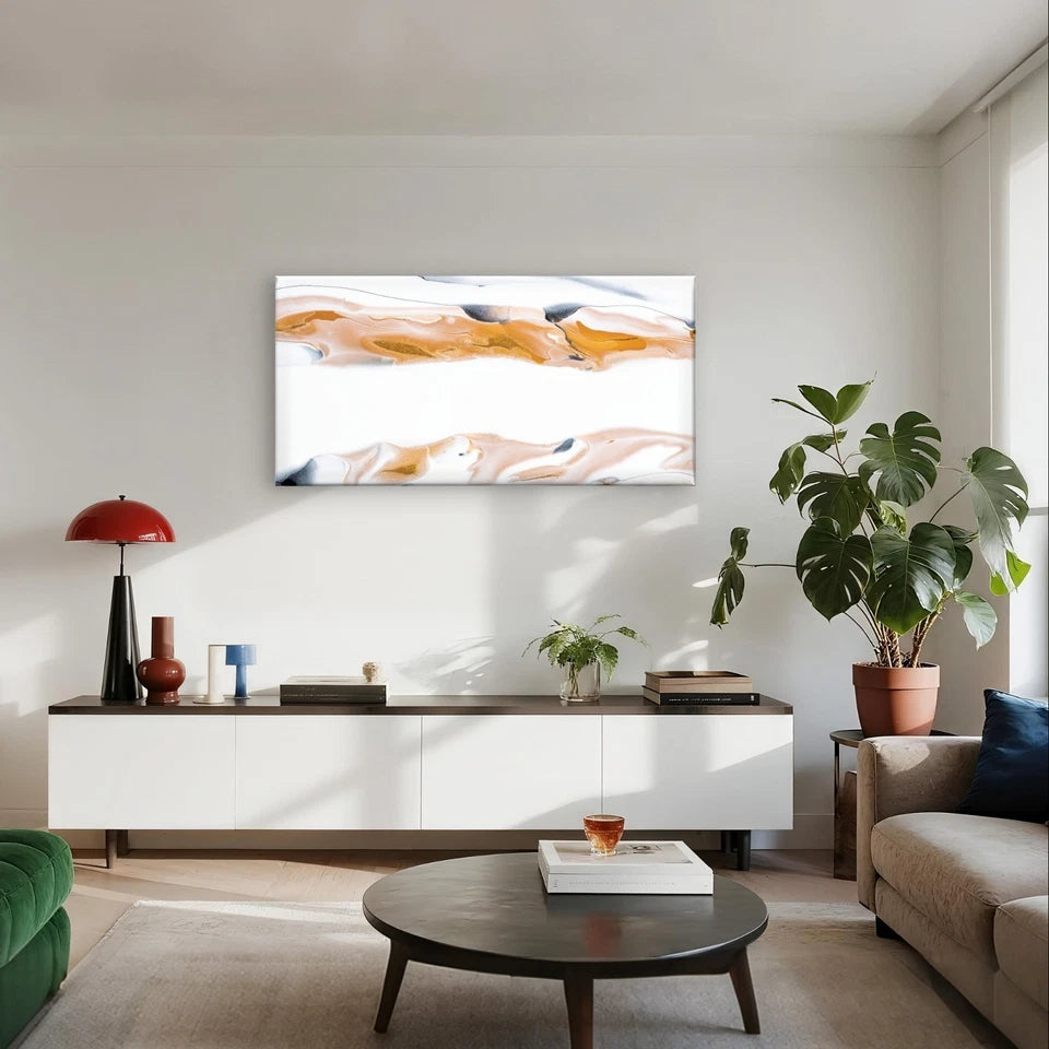 Minimalist Gold, White, and Black Wall Art Canvas Office Home Framed 120x60cm