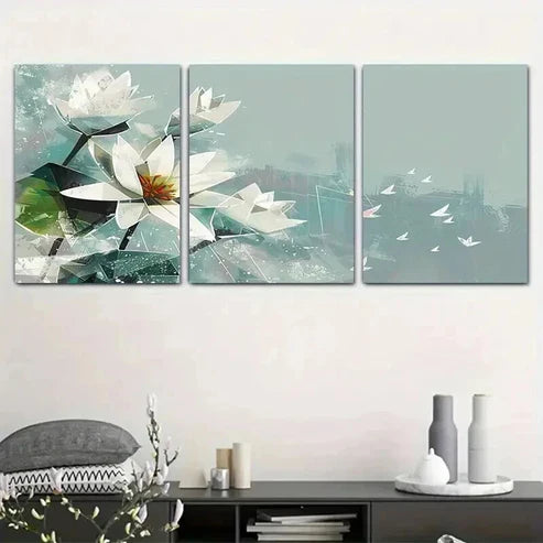 3pcs Serene Water Lily Flower Design Art Set Canvas Unframed - High Quality Print 100% Australian Made Wall Canvas
