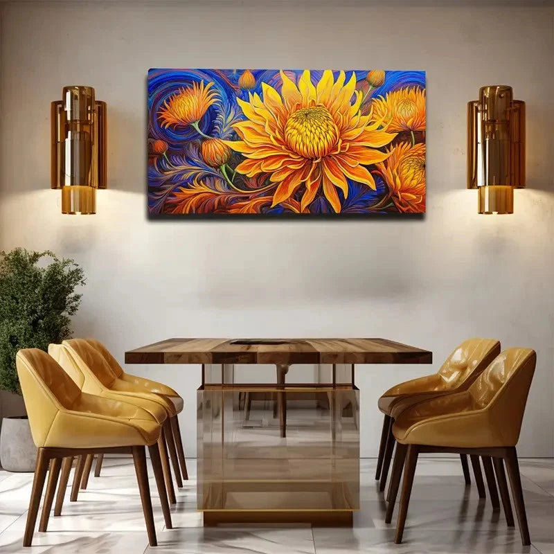 Large Yellow Flower Wall Art Canvas Office Home Room Framed 120x60cm