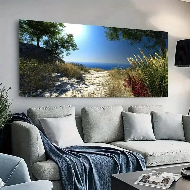 Coastal Pathway to Ocean wall canvas office home room framed 120x60cm - Bella Home Decor