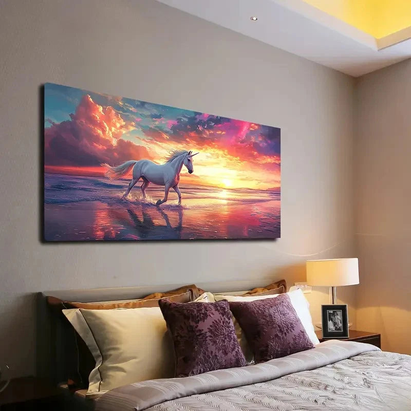 Majestic White Horse Wall Art canvas office home room framed 120x60cm