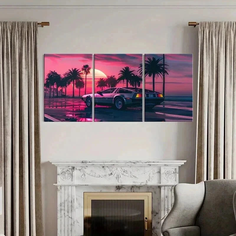 3pcs Sunset Boulevard Cars Modern Decoration Wall Art Set Canvas Framed 60x90cm - High Quality Print 100% Australian Made Wall Canvas Ready to Hang - Bella Home Decor