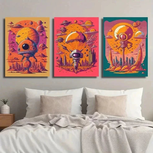 3pcs Vibrant Alien Spaceships & Space-Themed Wall Art Canvas Unframed - High Quality Print 100% Australian Made Wall Canvas