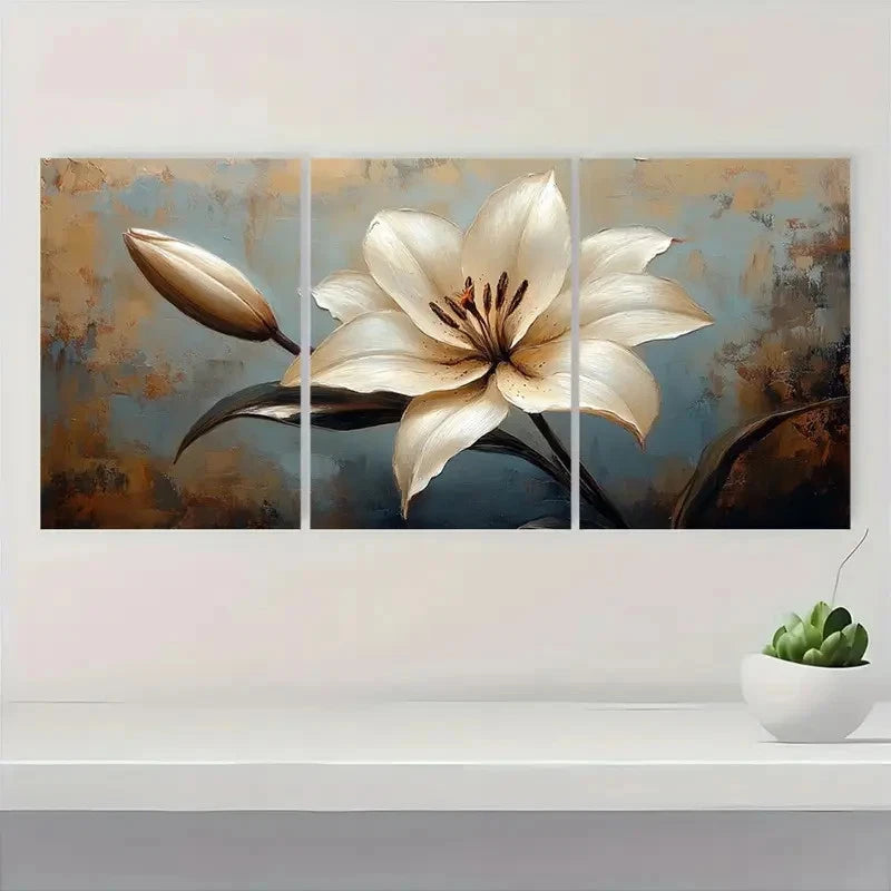 3pcs Beige & Blue Floral Wall Decor BB Wall Art Set Canvas Framed 60x90cm - High Quality Print 100% Australian Made Wall Canvas Ready to Hang - Bella Home Decor