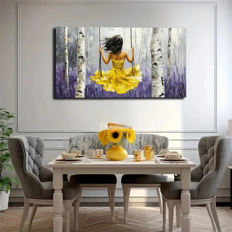 Vibrant Yellow Dress Woman Wall Art Canvas Office Home Room Framed 120x60cm - Bella Home Decor