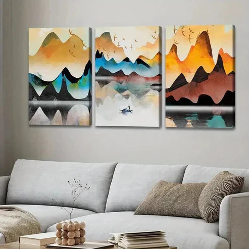 3pcs Contemporary Landscape Mountain Wall Art Set Canvas Unframed - High Quality Print 100% Australian Made Wall Canvas - Bella Home Decor
