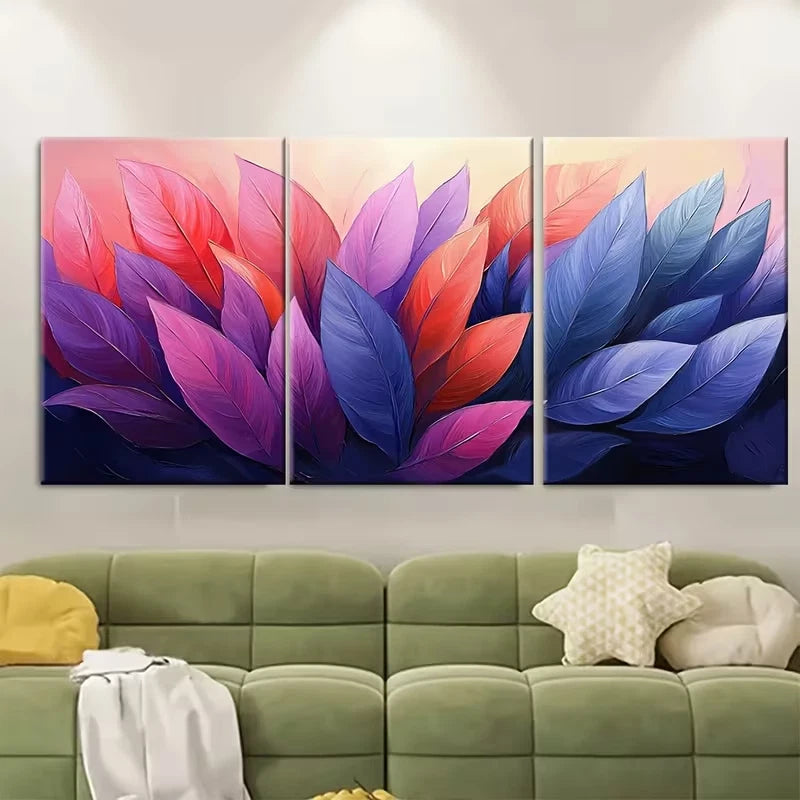 3pcs Vibrant Abstract Tropical Leaves Metal Print Ready to Hang Art