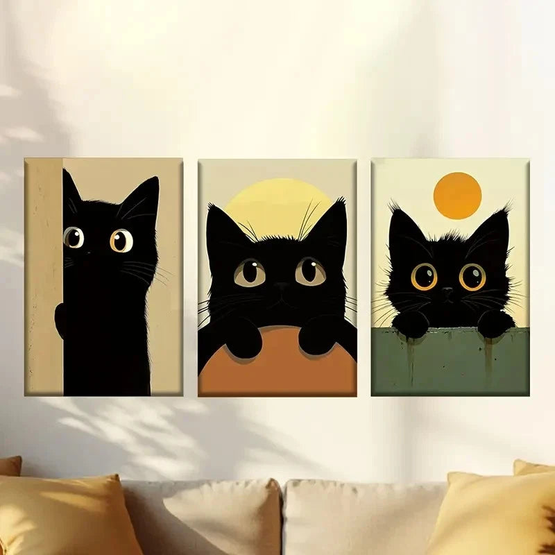 3pcs Modern cat cartoon Wall Art Set Canvas Framed 50x70cm - High Quality Print 100% Australian Made Wall Canvas Ready to Hang