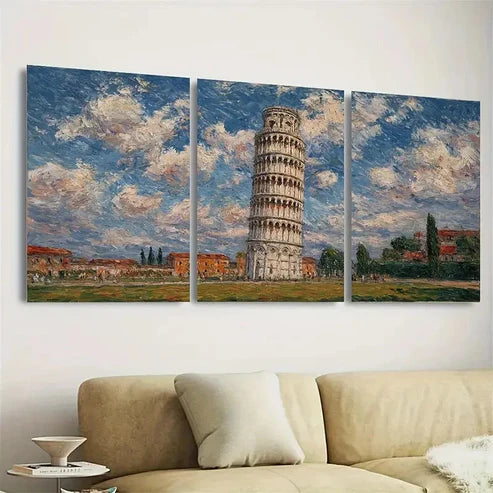 3pcs Claude Monet Leaning Tower of Pisa Wall Art Canvas Unframed - High Quality Print 100% Australian Made Wall Canvas - Bella Home Decor