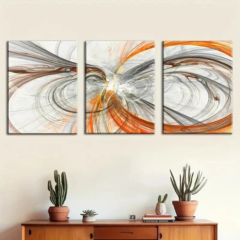 3pcs Featuring Abstract Orange And Gray Lines Perfect Wall Art Canvas Unframed – High Quality Print 100% Australian Made Wall Canvas