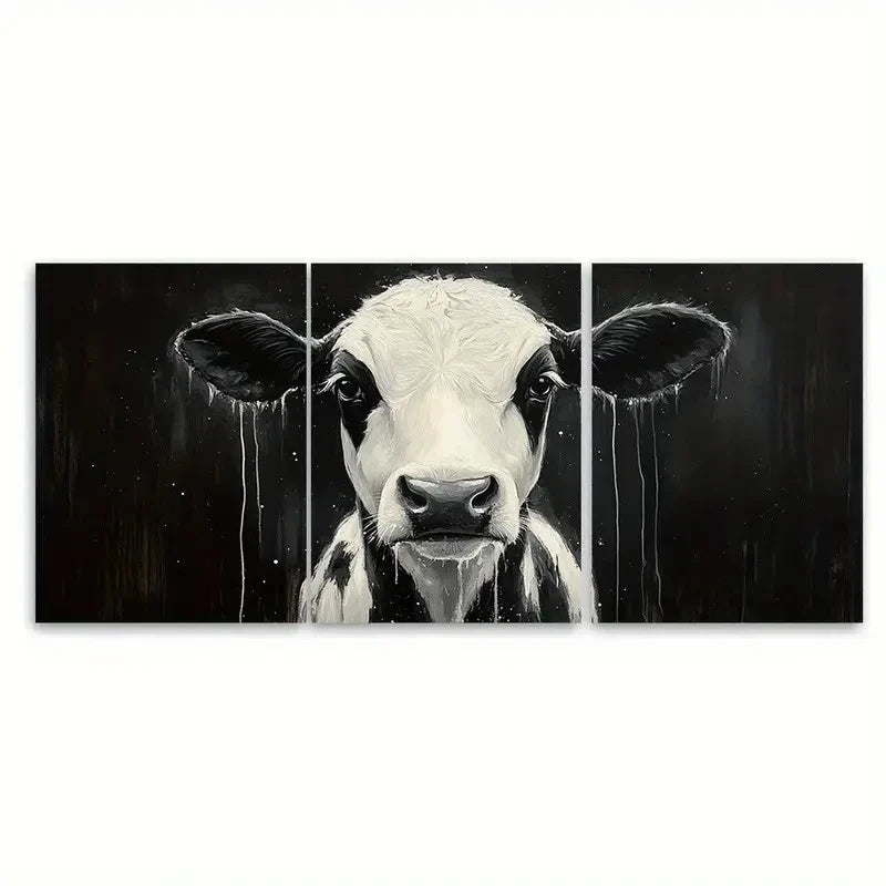 3pcs Black White Cow FU Wall Art Set Canvas Framed 60x90cm - High Quality Print 100% Australian Made Wall Canvas Ready to Hang - Bella Home Decor
