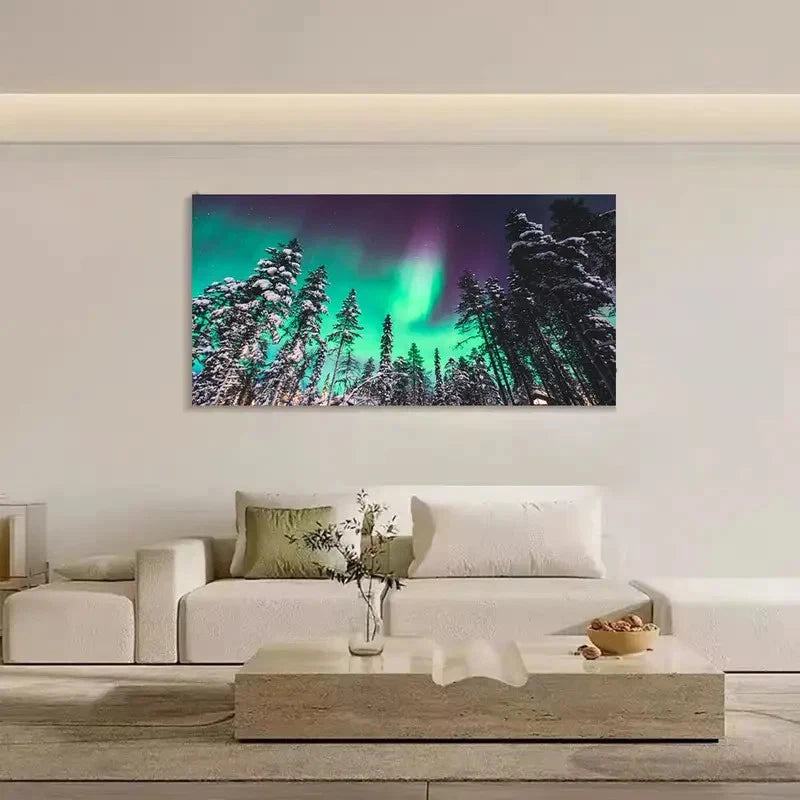 Fantasy Northern Lights & Snowy Wall Art Canvas Office Home Room Framed 120x60cm - Bella Home Decor