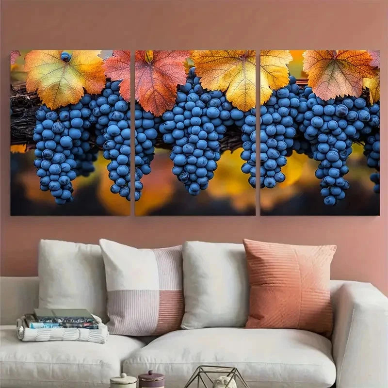3pcs Grape Vineyard Harvest Décor Perfect Wall Art Set Canvas Framed 40x60cm - High Quality Print 100% Australian Made Wall Canvas Ready to Hang