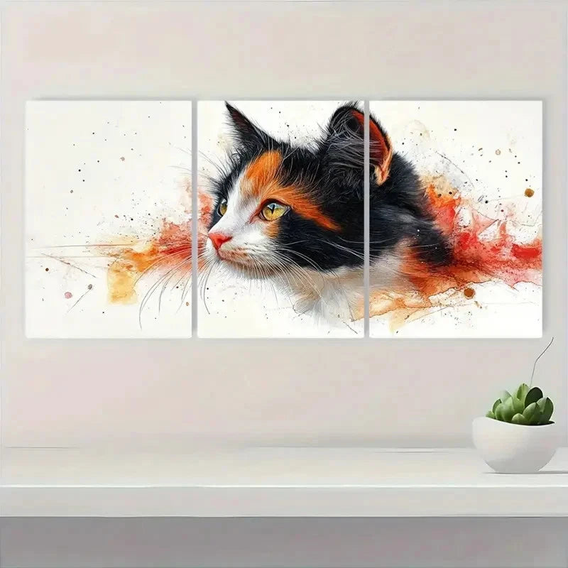 3pcs Calico Cat Watercolor CW Wall Art Set Canvas Framed 60x90cm - High Quality Print 100% Australian Made Wall Canvas Ready to Hang - Bella Home Decor