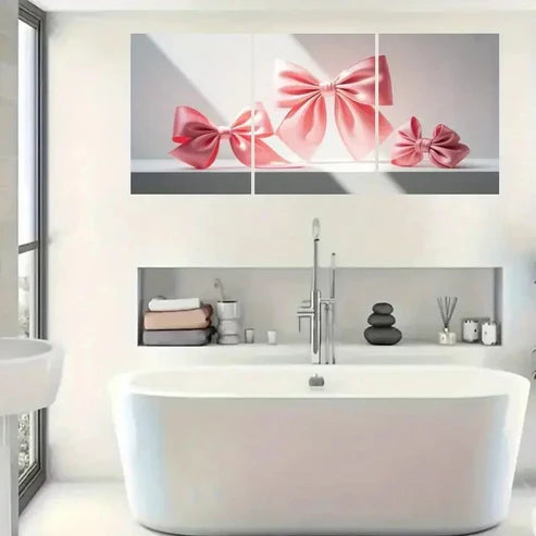 3pcs Pink Bow Wall Decorations Painting Wall Art Canvas Unframed - High Quality Print 100% Australian Made Wall Canvas