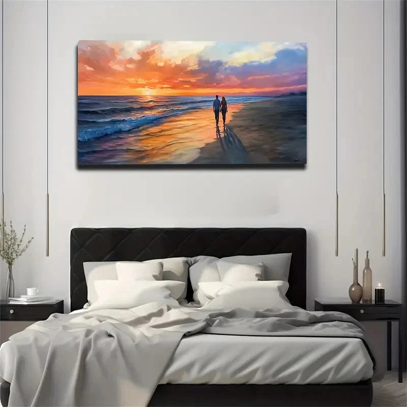 Romantic Beach Sunset Wall Art Canvas Office Home Room Framed 120x60cm