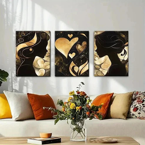 3pcs Luxury Golden Black Abstract Female Perfect Wall Art Canvas Unframed – High Quality Print 100% Australian Made Wall Canvas