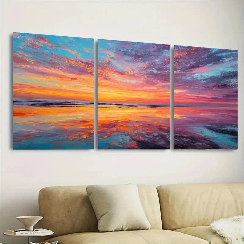3pcs Vibrant Sunset Over Ocean Wall Art Set Canvas Framed 40x60cm - High Quality Print 100% Australian Made Wall Canvas Ready to Hang