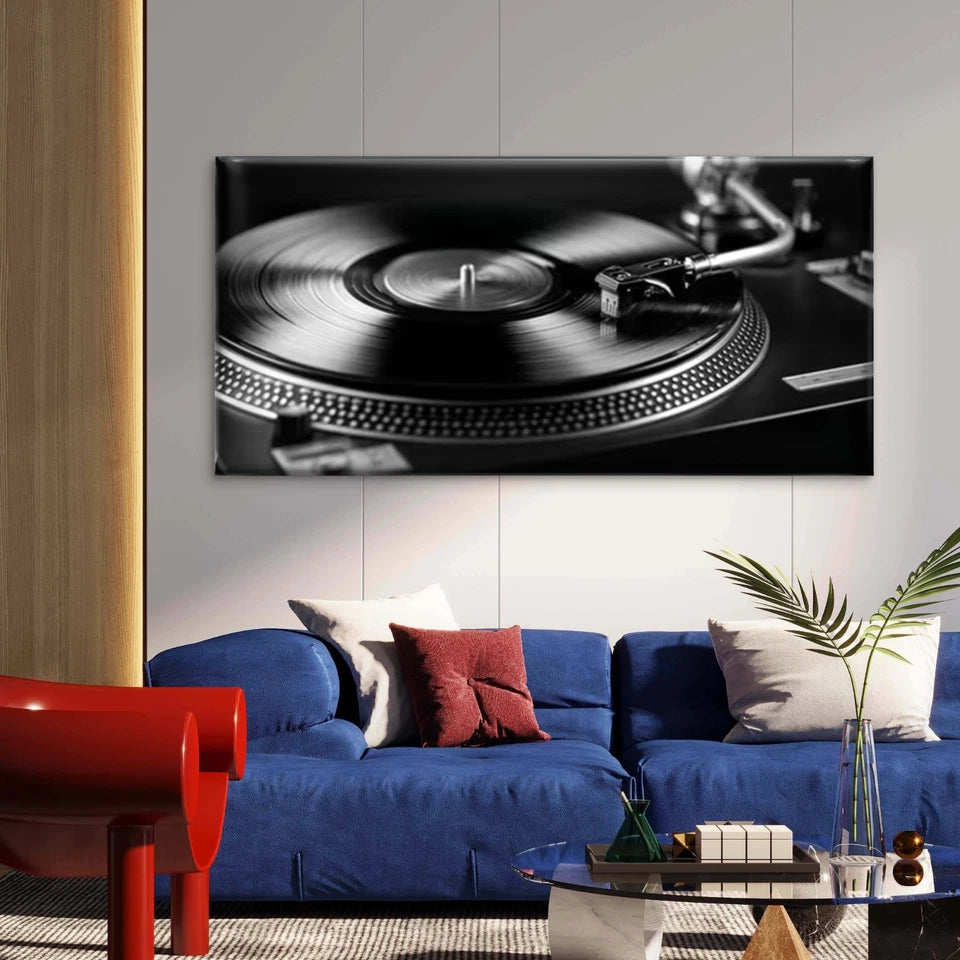 Retro Vinyl Record Player Wall Art Canvas Office Home Room Framed 120x60cm