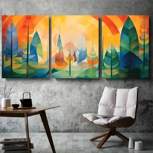 3pcs Vibrant Abstract Forest Boho Nature Wall Art Canvas Unframed - High Quality Print 100% Australian Made Wall Canvas