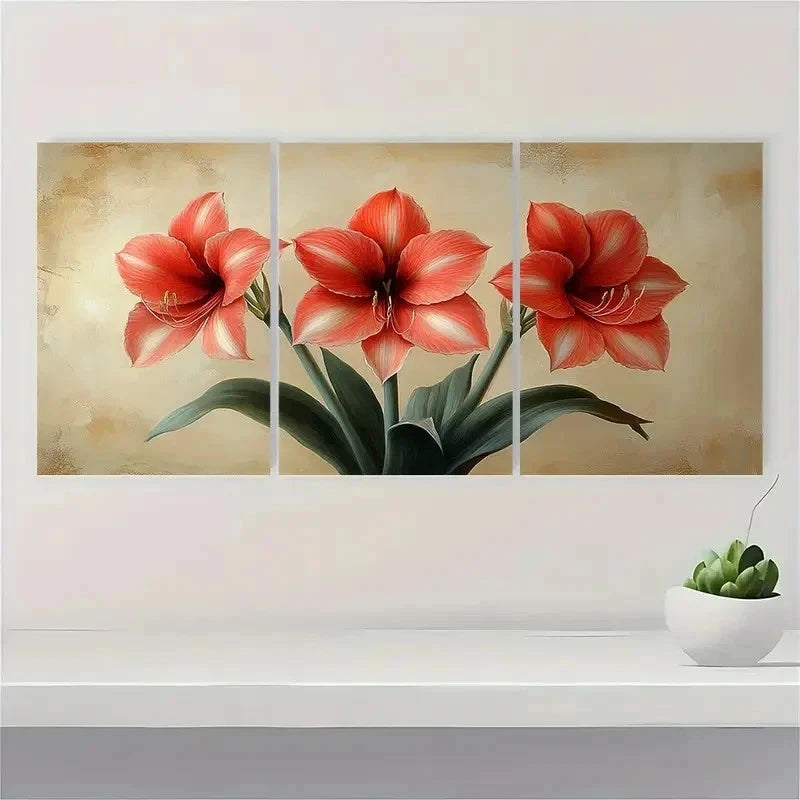 3pcs Amaryllis Flower R O Wall Art Set Canvas Framed 50x70cm - High Quality Print 100% Australian Made Wall Canvas Ready to Hang - Bella Home Decor
