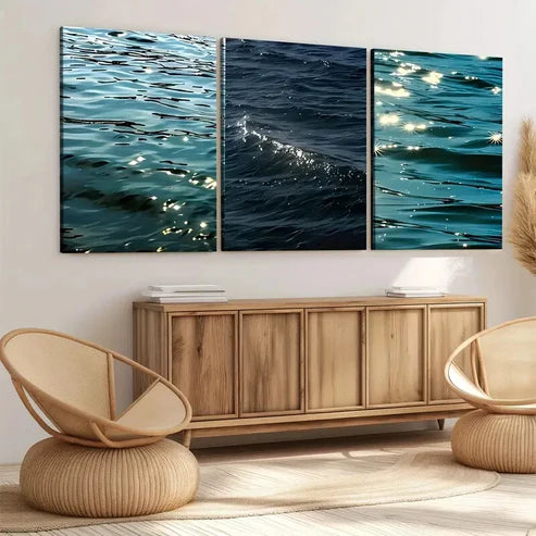 3pcs Modern Art Ocean Scenery Sparkling Beach Wall Art Set Canvas Unframed - High Quality Print 100% Australian Made Wall Canvas