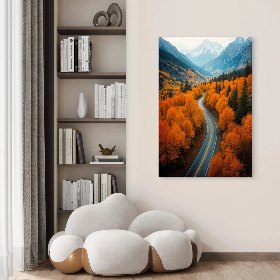 Mountain Winding Road Autumn 40x60cm Metal Print Ready to Hang