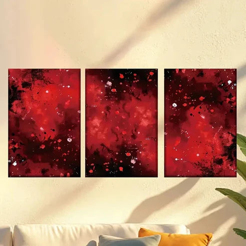 3pcs Red Abstract Nebula Wall Art Canvas Unframed - High Quality Print 100% Australian Made Wall Canvas