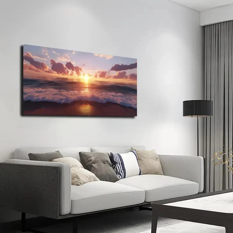 Vibrant Orange & Pink Sky Wall Art canvas office home room framed 120x60cm