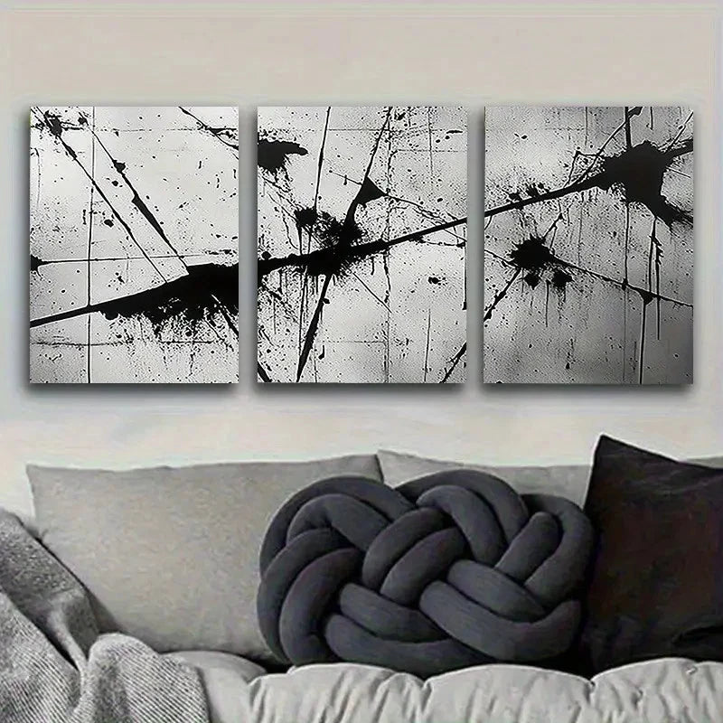 3pcs Monochrome Abstract Ink Wall Art Set Canvas Framed 60x90cm - High Quality Print 100% Australian Made Wall Canvas Ready to Hang