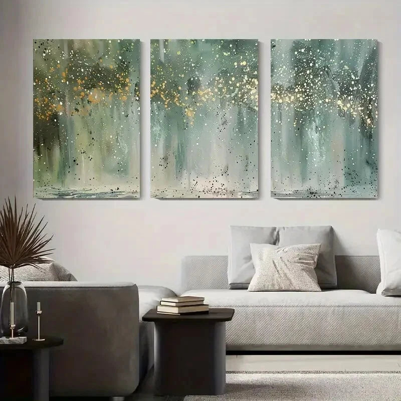3pcs Golden & Green Forest Abstract Perfect Wall Art Set Canvas Framed 40x60cm - High Quality Print 100% Australian Made Wall Canvas Ready to Hang - Bella Home Decor