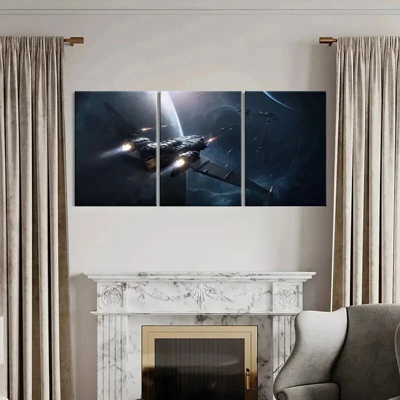 3pcs Futuristic Spaceship in Cosmic Setting Wall Art Set Canvas Framed 50x70cm - High Quality Print 100% Australian Made Wall Canvas Ready to Hang - Bella Home Decor