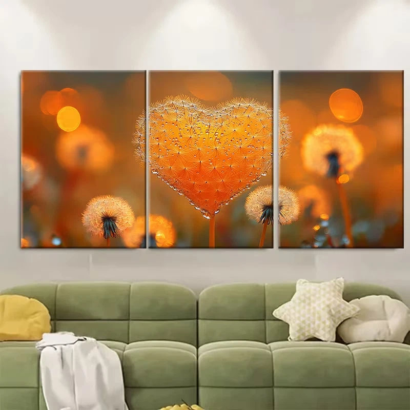 3pcs Romantic Dandelion Heart Metal Print Ready to Hang Art