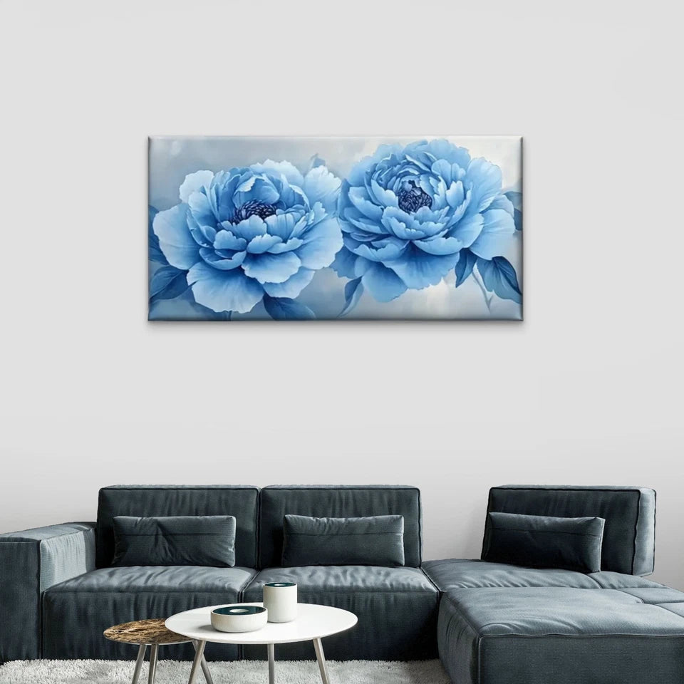 Blue Flowers Petal Wall Art Canvas Office Home Room Framed 120x60cm