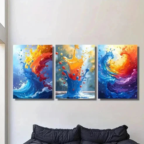 3pcs Paint Splash Mural Abstract Decoration Wall Art Set Canvas Unframed - High Quality Print 100% Australian Made Wall Canvas